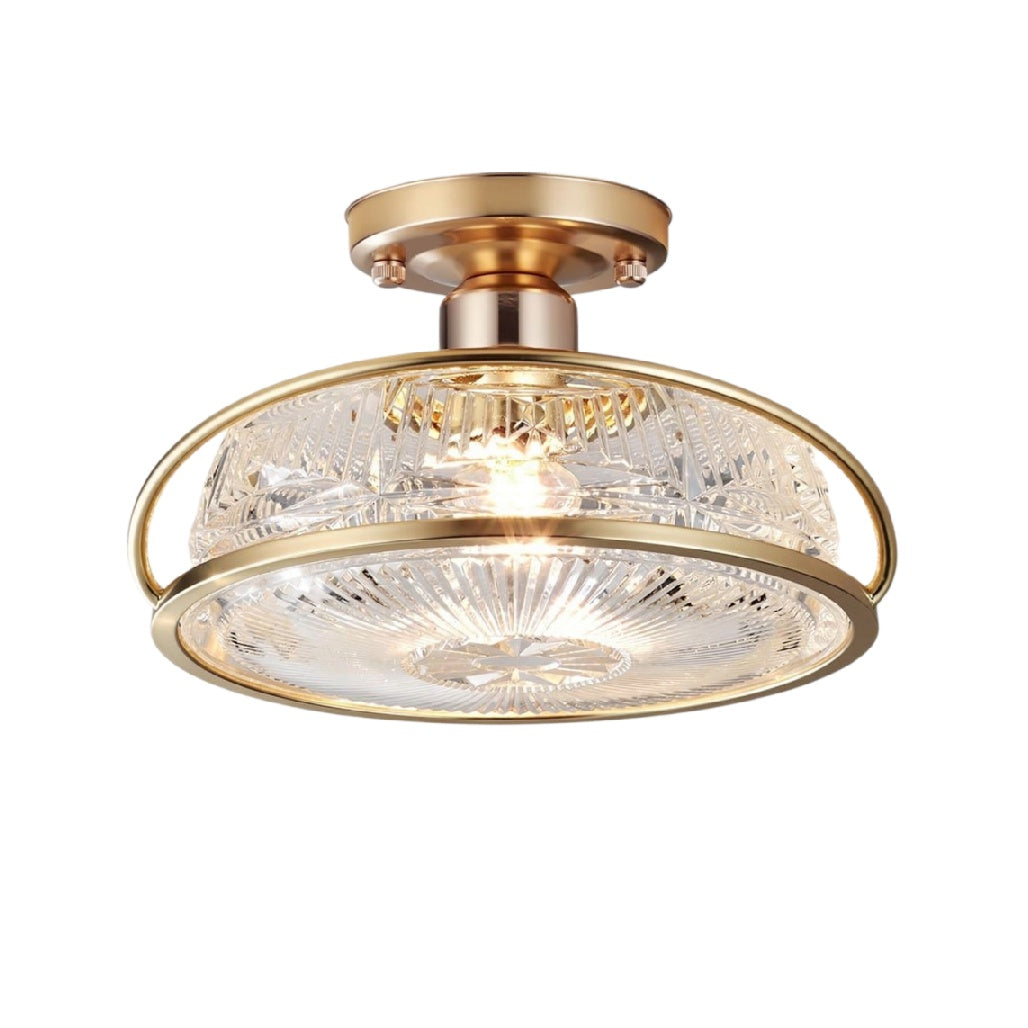 **Technische titel in het Nederlands: Moderne plafondlamp met glazen kap en gouden accenten**