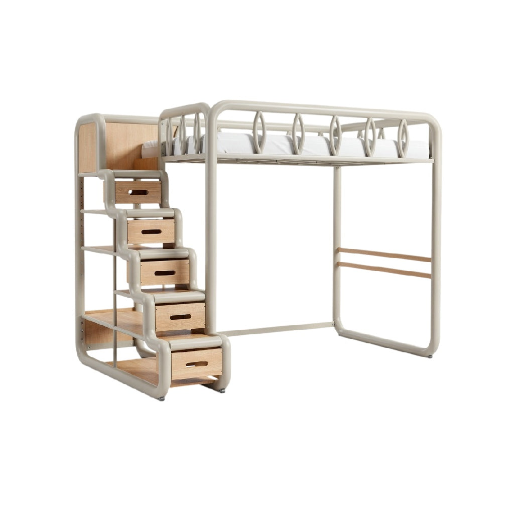 **Houten Bovenbed met Trap en Opslagladers**