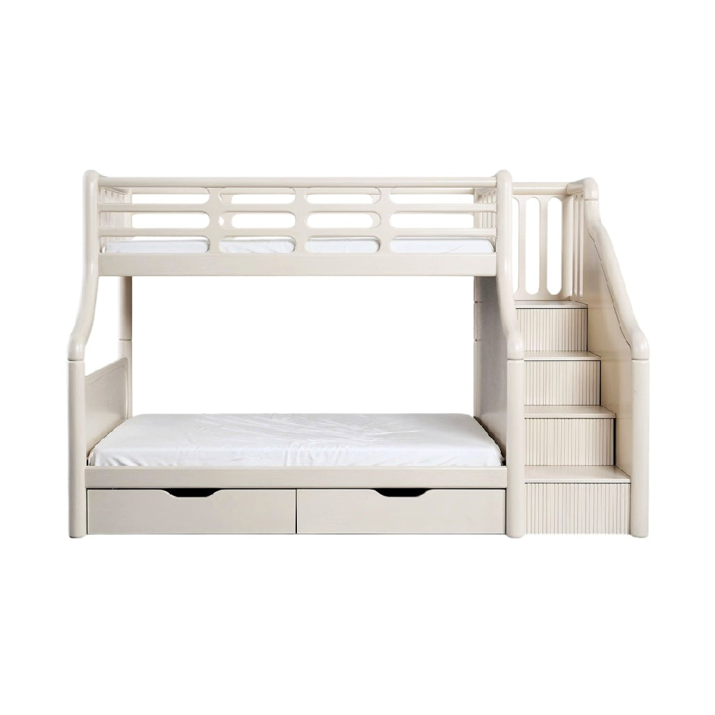 **Technische Titel in het Nederlands:** Stapelbed met trap en opberglades, wit hout